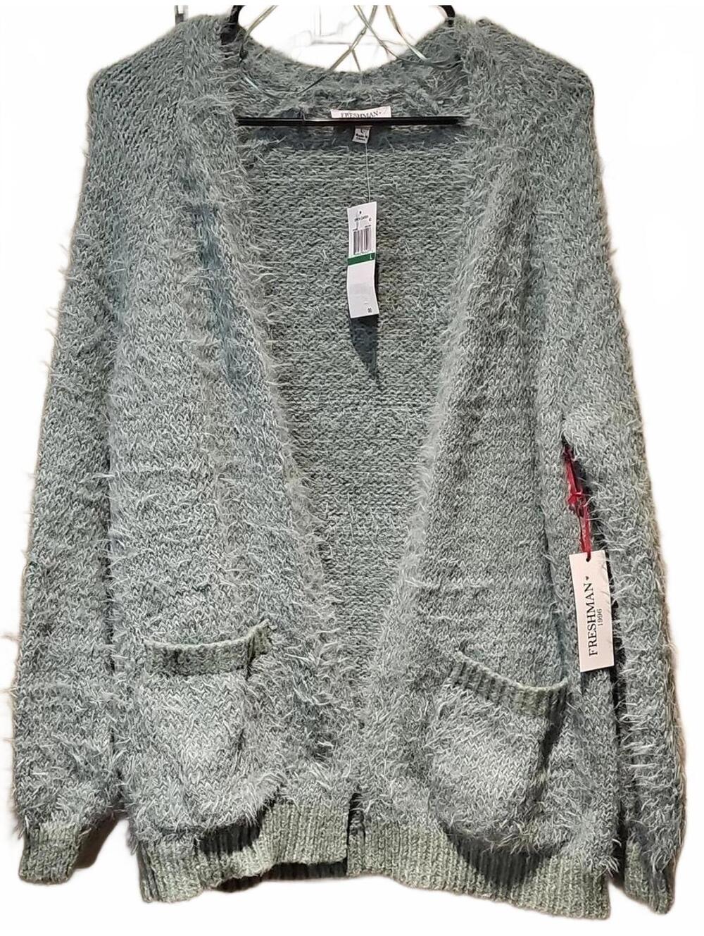 Freshman Women's Soft Green Eyelash Cardigan Size L NWT